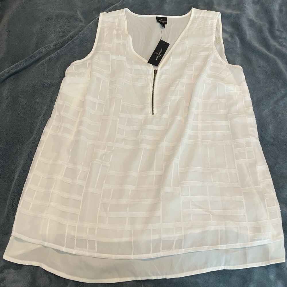 NWT Worthington White Tank Top Blouse Lightweight With Front Zipper 1x